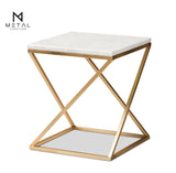 Square Top X Base Coffee Table Marble Texture Top