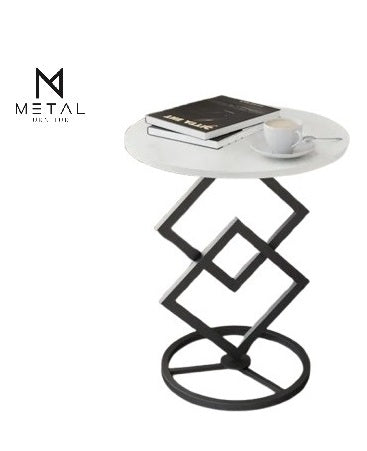 Round Top Geometric Base Coffee Table Luxury Look Sofa Side Table