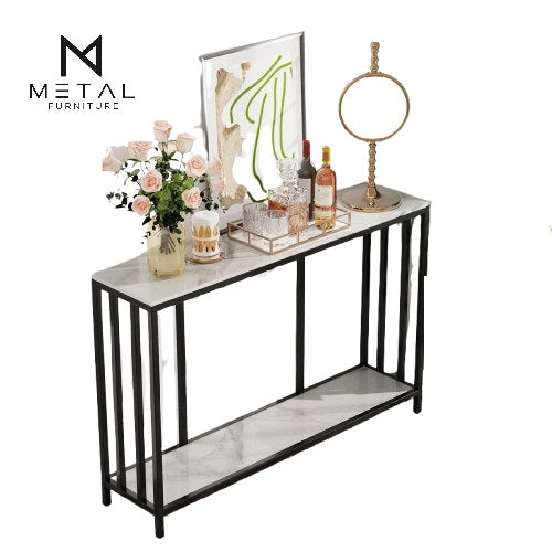 2 Shelf Console Table Luxury Entryway Table White Marble Texture Console